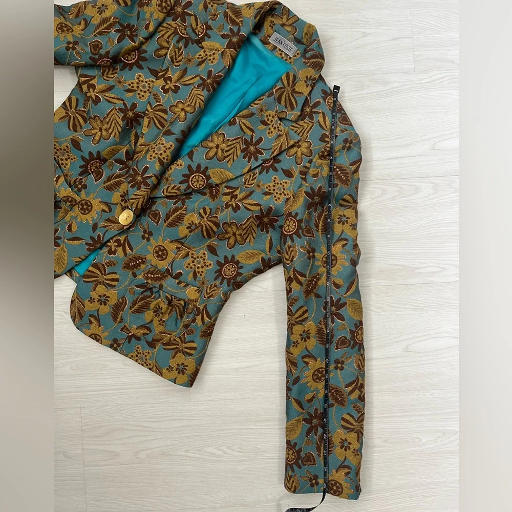 Floral Embroidered Teal Blazer with button closure by Jean Costa made in France - Picture 7 of 10
